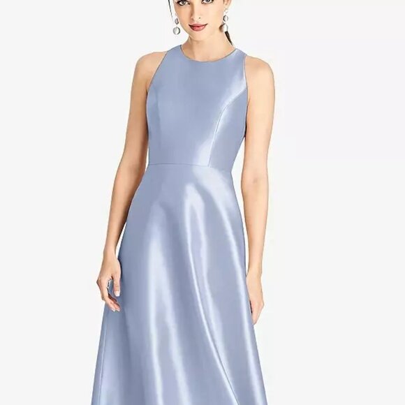 Alfred Sung 746...Sleeveless Open-Back Satin A-Line Dress...Sky Blue...Size 8 - Picture 1 of 6